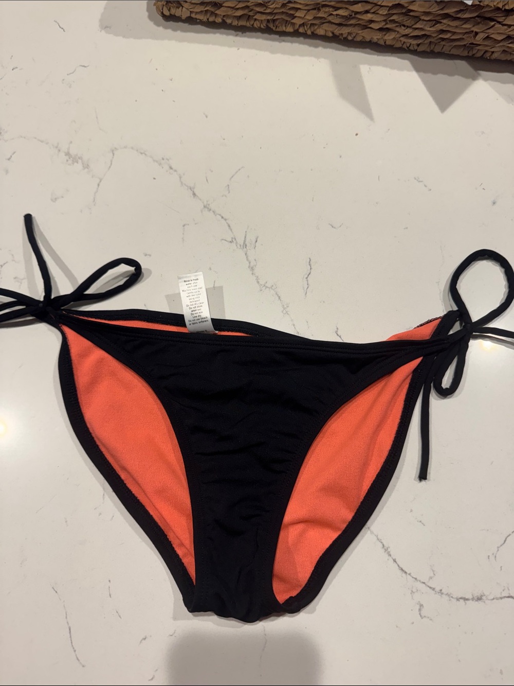 Athleta Black & Coral Tie-Side Bikini Bottom